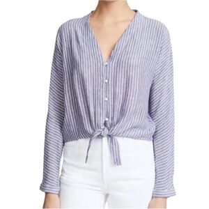 RAILS Sloan Terrana Stripe Blouse Small Linen Blend Cropped Blue White